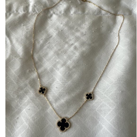 RACHEL ZOE 18K GOLD PLATED STERLING SILVER BLACK ONYX PAVE COLVER NECKLA… - Picture 1 of 5